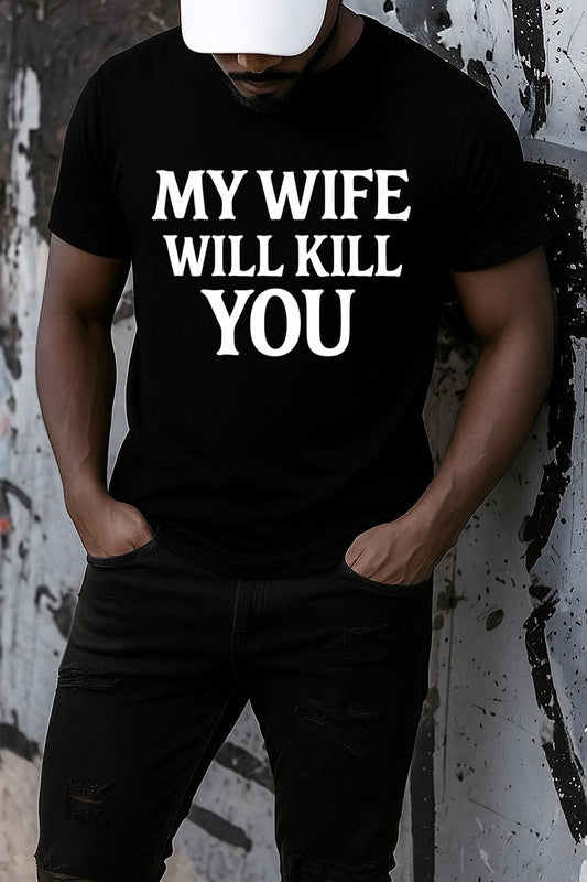Tricou negru din bumbac 100% Kill you