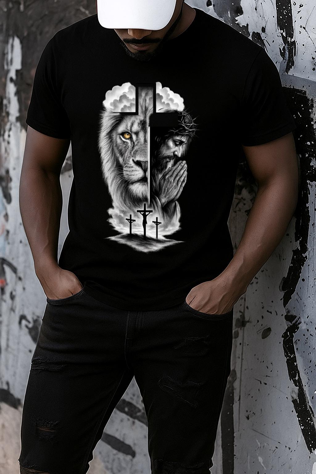 Tricou negru din bumbac 100% Pray