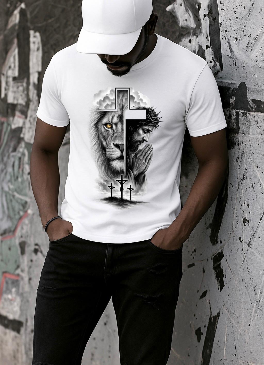 Tricou alb din bumbac 100% Pray