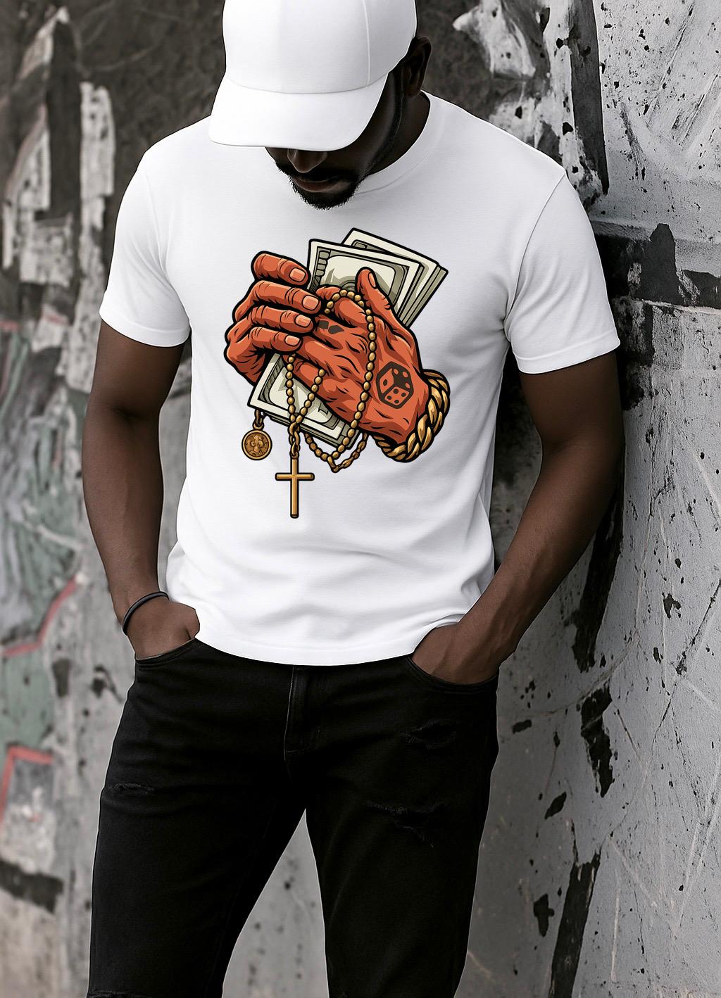 Tricou alb din bumbac 100% Hands