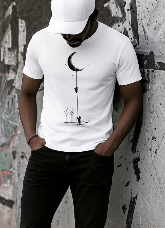 Tricou alb din bumbac 100% Black moon