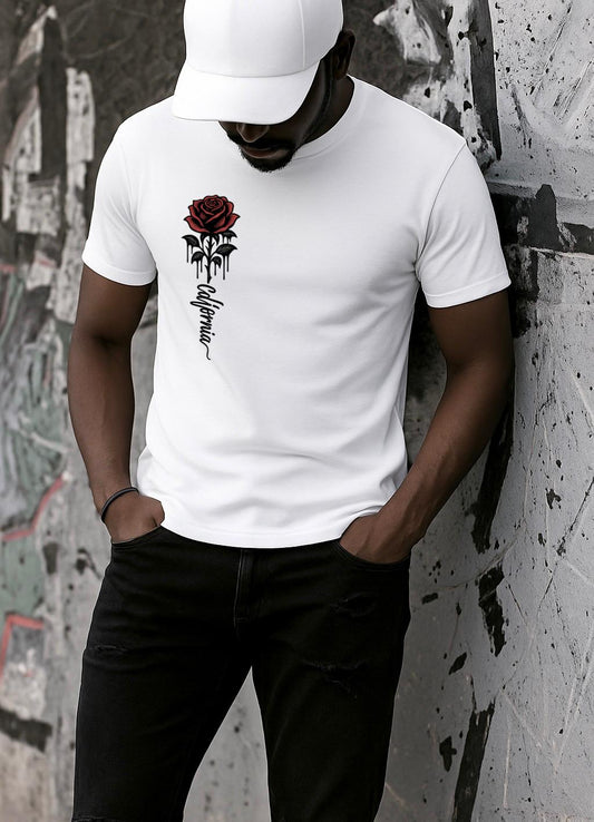 Tricou alb din bumbac 100% California rose