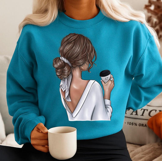 Bluza turcoaz din bumbac 100% Love coffee