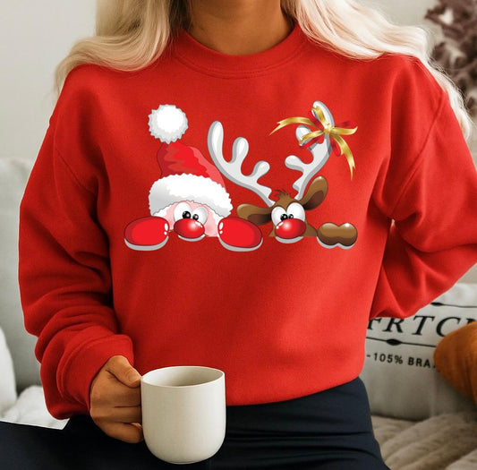 Bluza rosie din bumbac 100% Mos craciun si ren 3