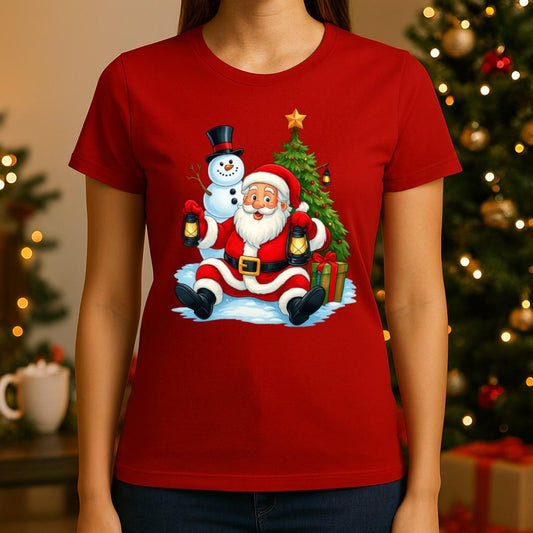 Tricou rosu din bumbac 100% Mos craciun fericit