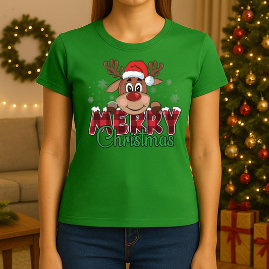 Tricou verde din bumbac 100% Craciun Fericit