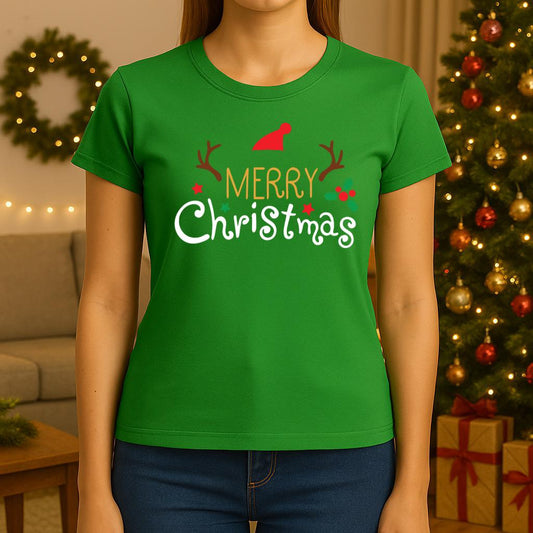 Tricou verde din bumbac 100% Merry christmas