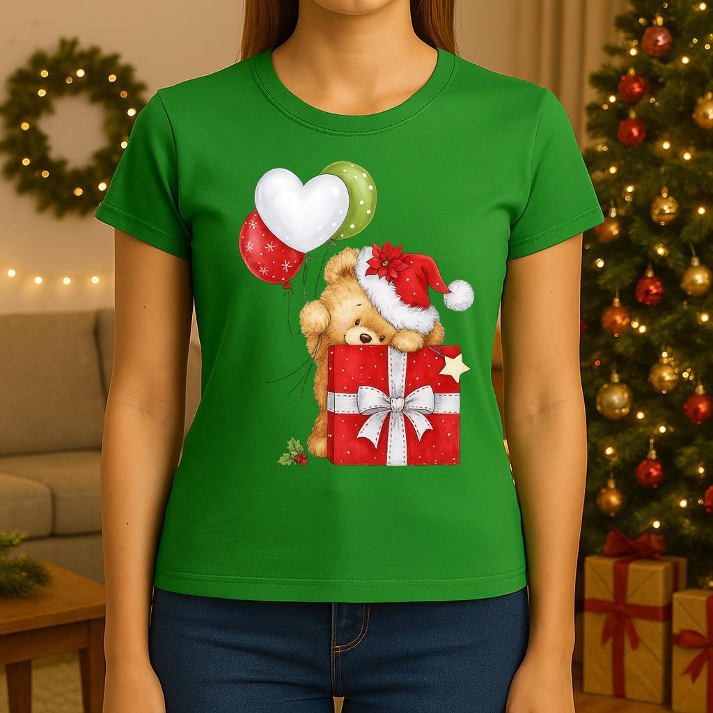 Tricou verde din bumbac 100% Cadou de craciun rosu