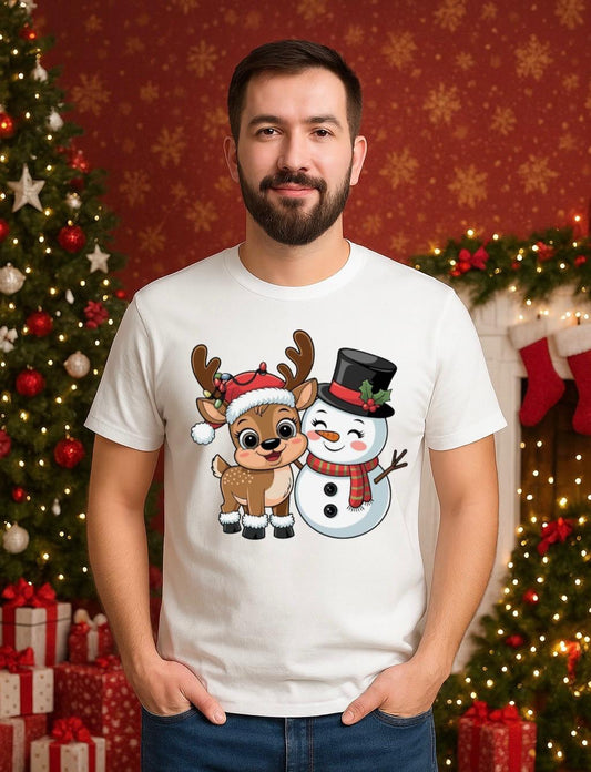 Tricou din bumbac 100% Ren si om de zapada