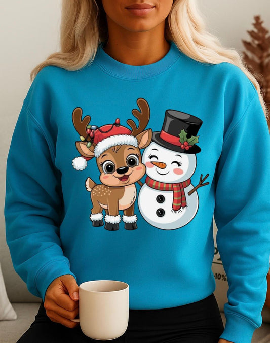 Bluza turcoaz din bumbac 100% Ren si om de zapada