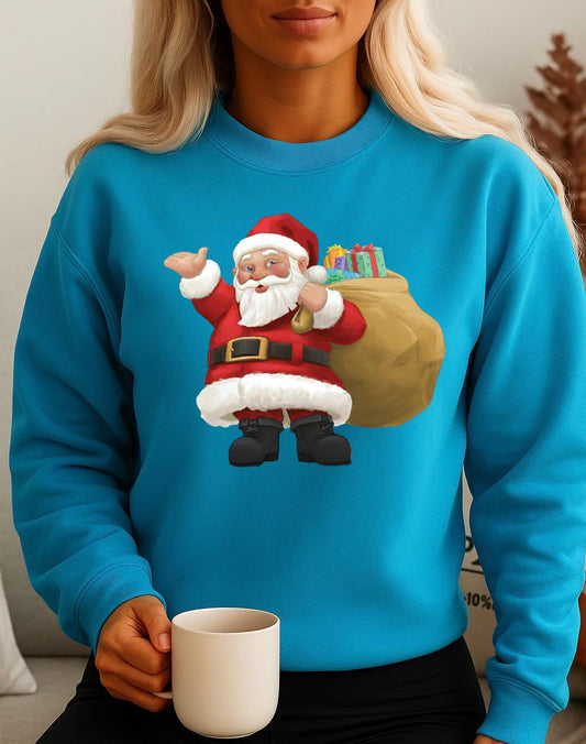 Bluza turcoaz din bumbac 100% Mos craciun cu cadouri