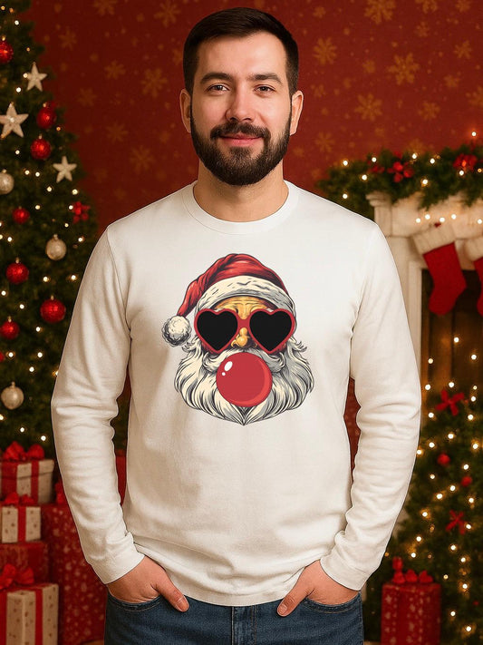 Bluza alba din bumbac 100% Mos craciun pink