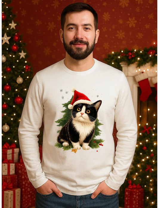 Bluza alba din bumbac 100% Black and white cat