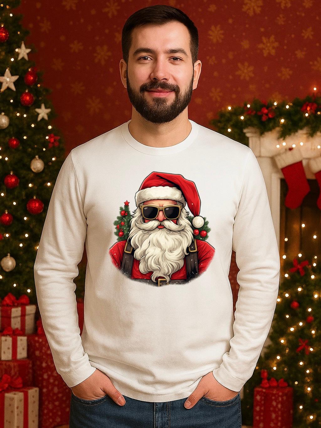 Bluza alba din bumbac 100% Mos craciun rosu