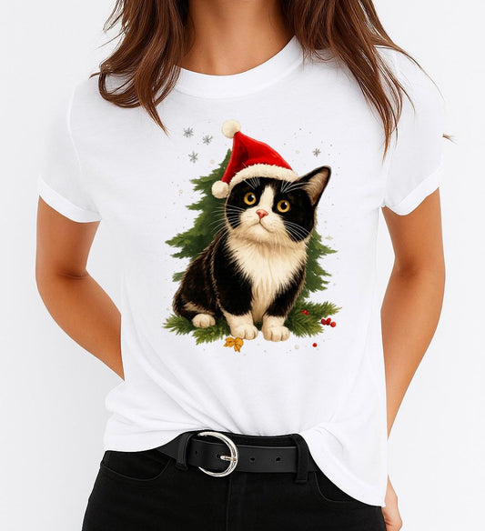 Tricou din bumbac 100% Black and white cat