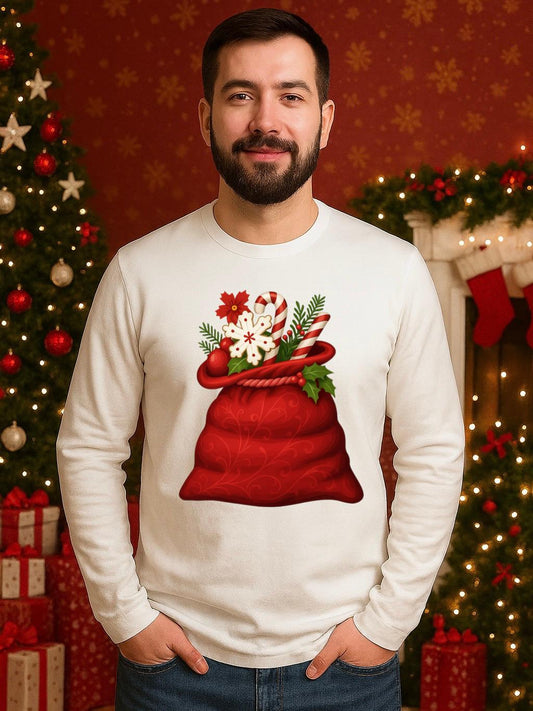 Bluza alba din bumbac 100% Sacul lui mos craciun