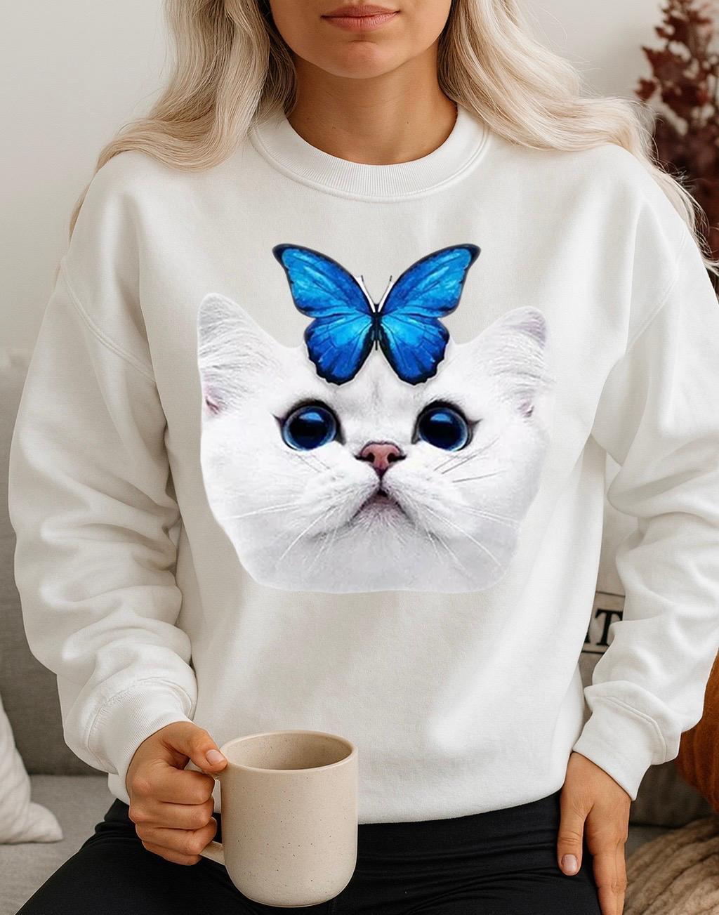 Bluza Alba Dama din Bumbac 100% Blue Cat - MonCherie