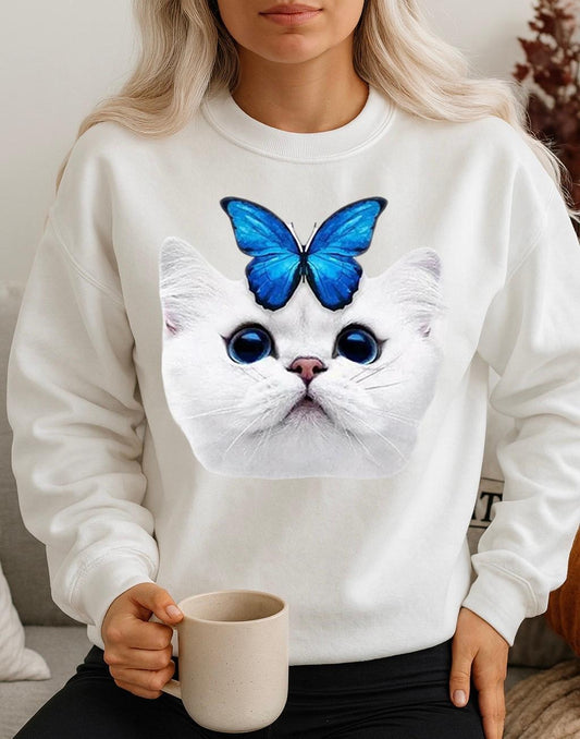 Bluza alba din bumbac 100% Blue cat