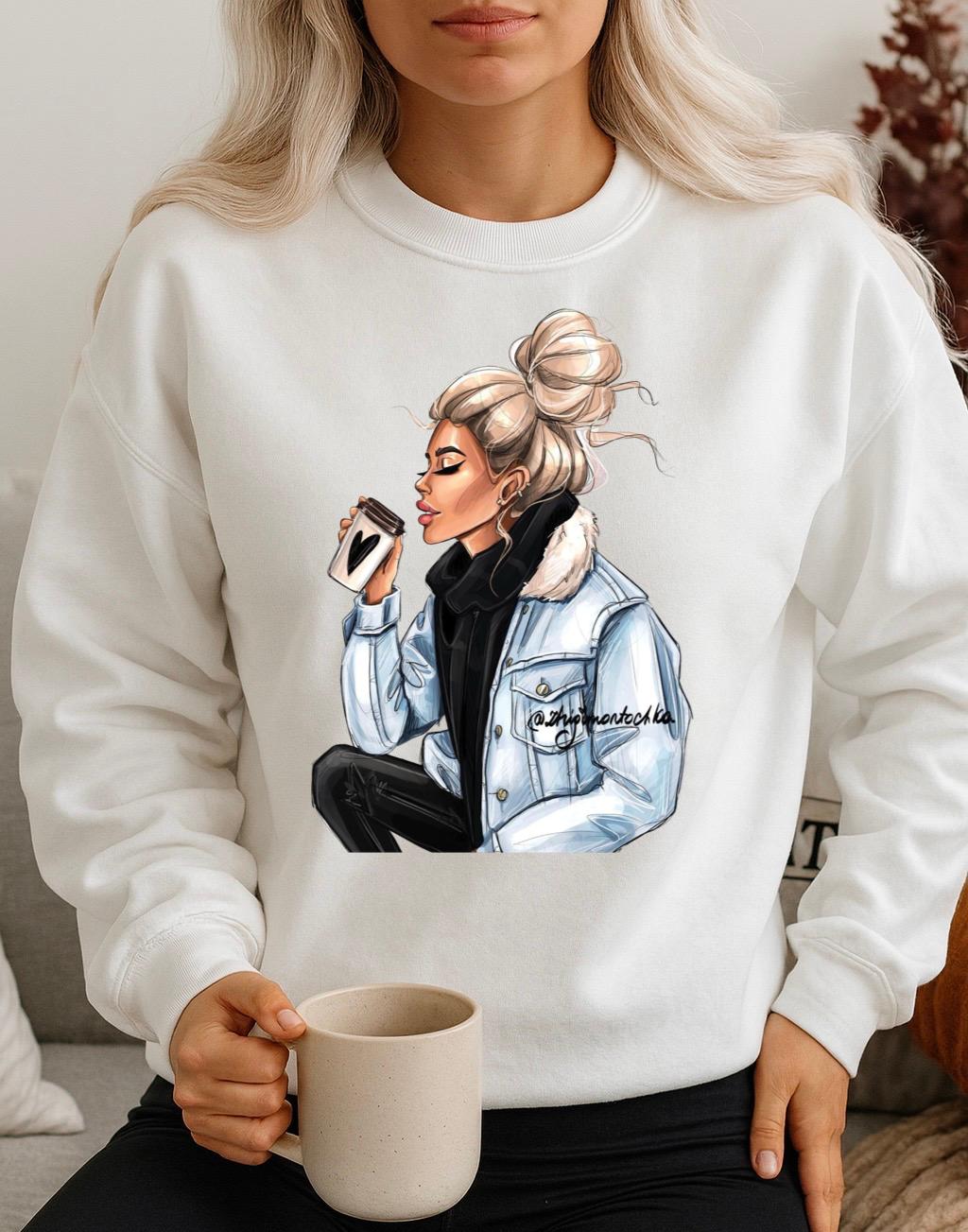 Bluza Alba Dama din Bumbac 100% Need Coffee