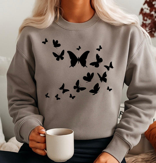 Bluza gri din bumbac 100% Black butterflies