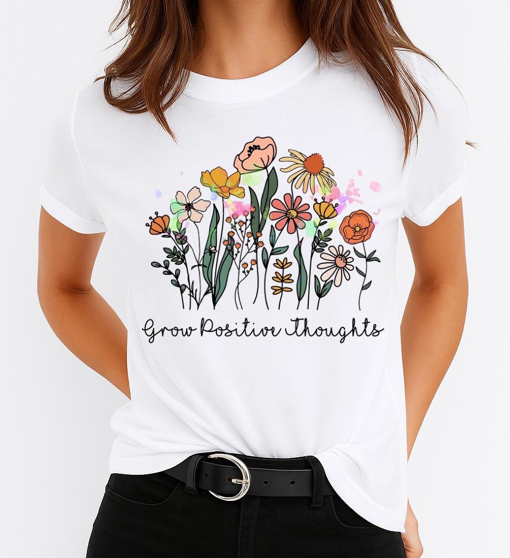Tricou Alb Dama din Bumbac 100% - Grow Positive