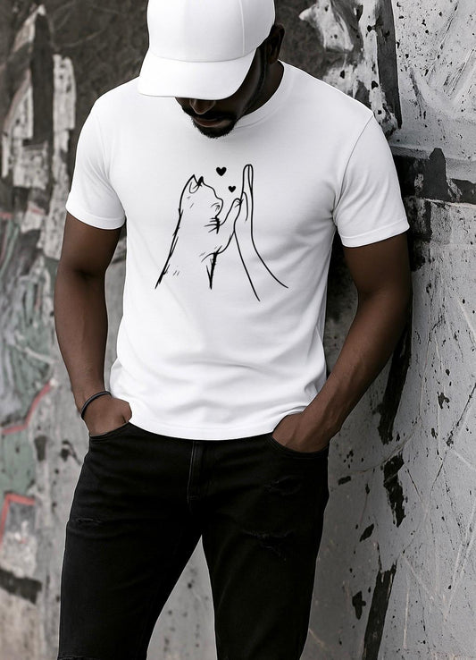 Tricou alb din bumbac 100% Cat and hand