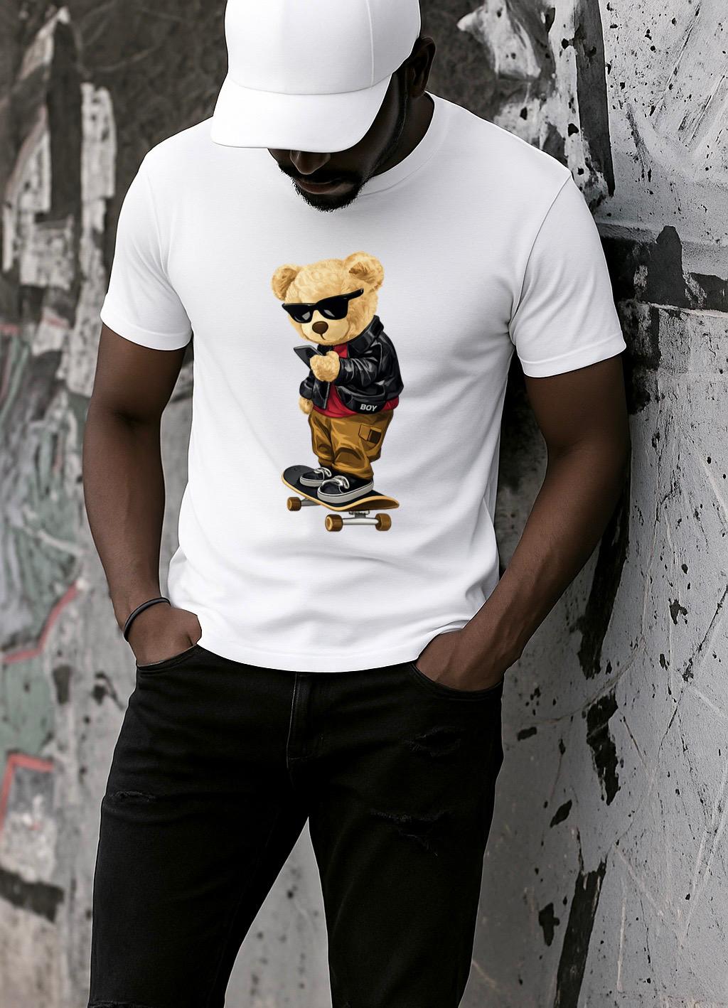 Tricou Alb Barbati din Bumbac 100% - Text While Skating - MonCherie