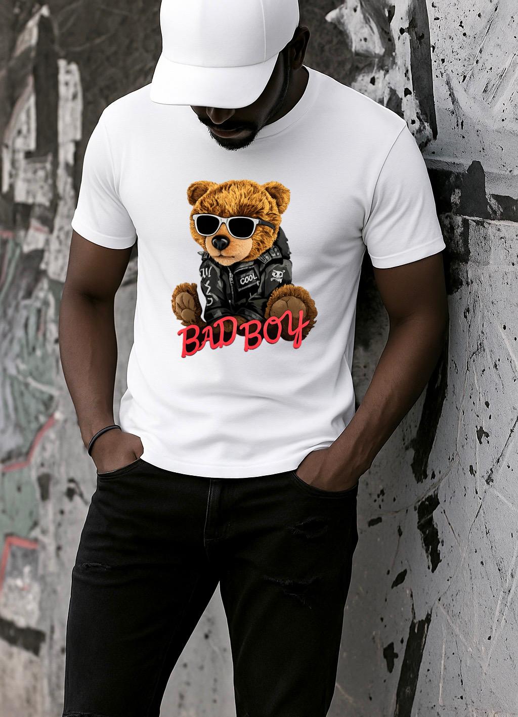 Tricou Alb Barbati din Bumbac 100% - Bad Boy - MonCherie