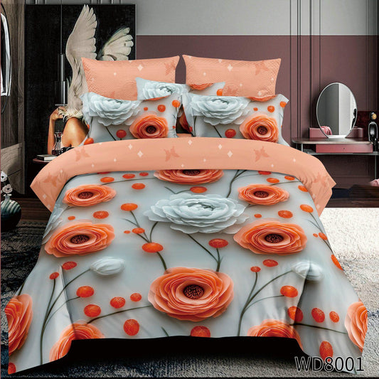 Lenjerie pat dublu, FINET, 5D DIGITAL PRINT, cu elastic 4 piese F-978
