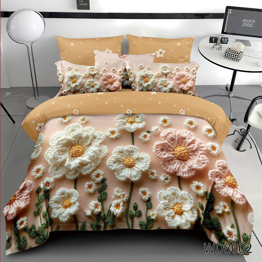 Lenjerie pat dublu, FINET, 5D DIGITAL PRINT, cu elastic 4 piese F-977