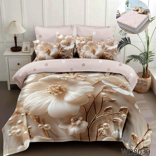 Lenjerie pat dublu, FINET, 5D DIGITAL PRINT, cu elastic 4 piese F-953