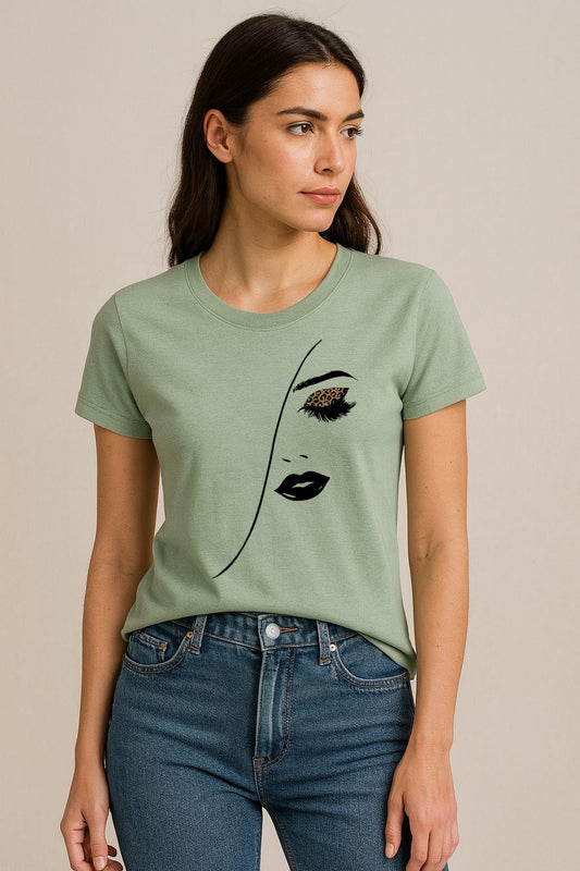 Tricou Verde Salvie Dama din Bumbac 100% - Face