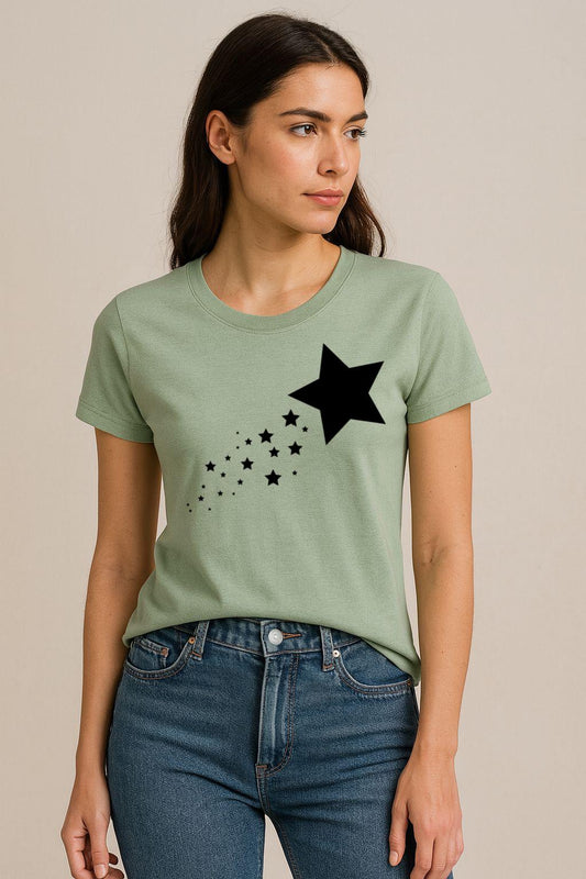 Tricou Verde Salvie Dama din Bumbac 100% - Stea