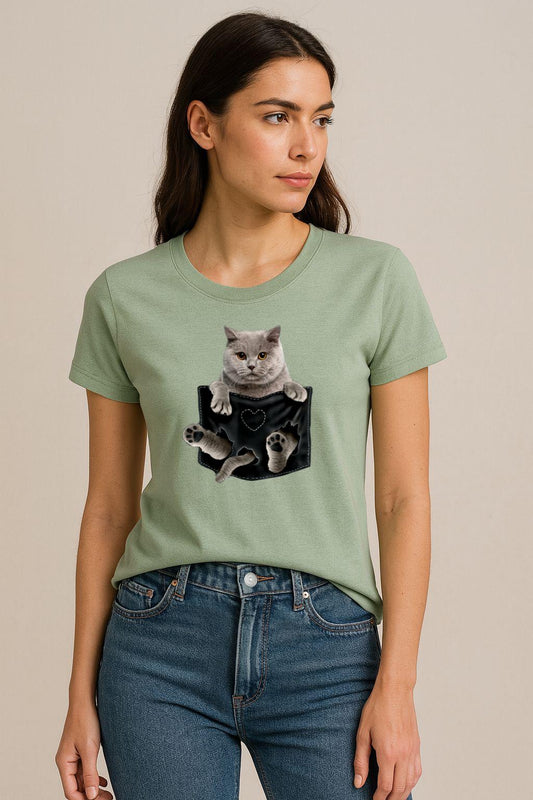 Tricou Verde Salvie Dama din Bumbac 100% - Cat 21