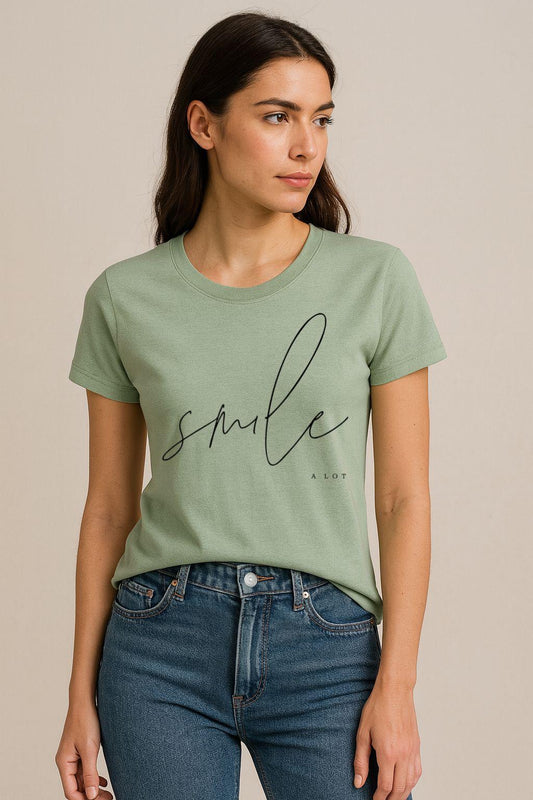 Tricou Verde Salvie Dama din Bumbac 100% - Smile