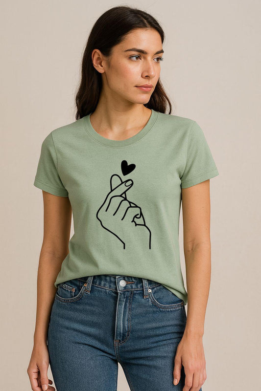 Tricou Verde Salvie Dama din Bumbac 100% - Hand