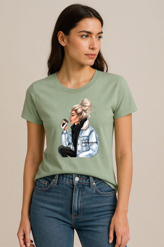 Tricou Verde Salvie Dama din Bumbac 100% - Need Coffee