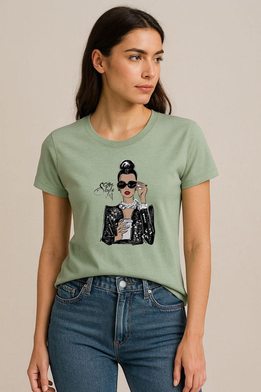 Tricou Verde Salvie Dama din Bumbac 100% - Coffee Style