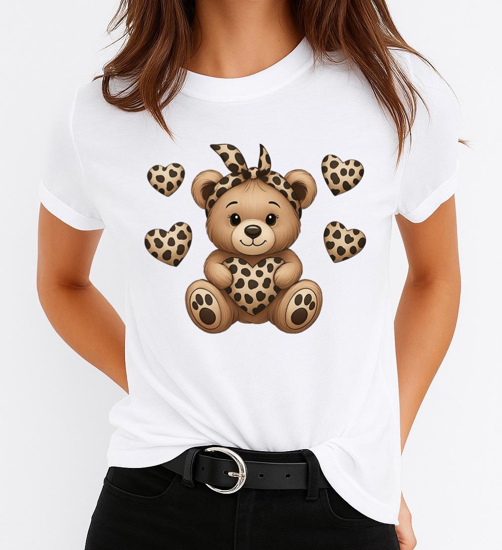 Tricou Alb Dama din Bumbac 100% - Gold Bear