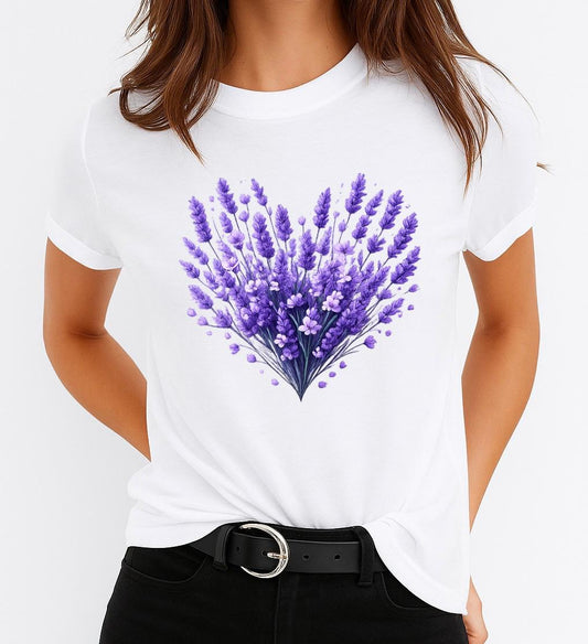 Tricou Alb Dama din Bumbac 100% - Mov Flower 2
