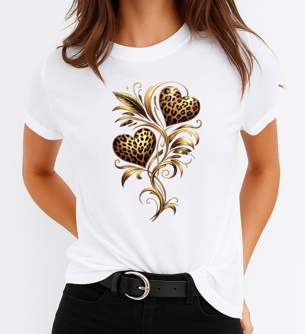 Tricou Alb Dama din Bumbac 100% - Doua Inimi - MonCherie