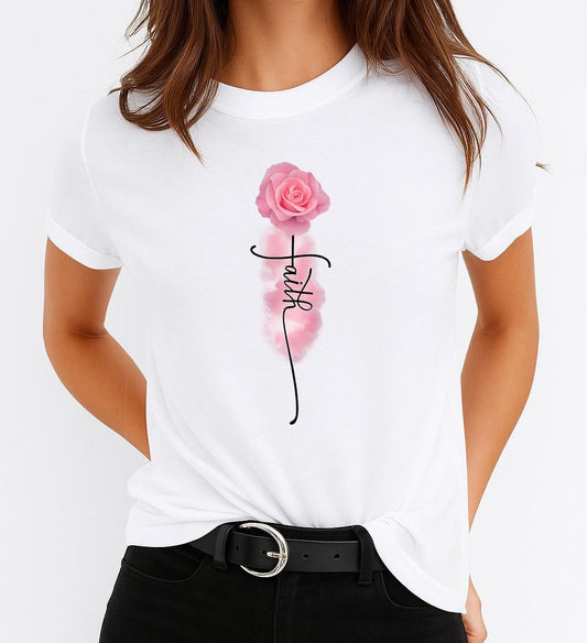 Tricou dama din bumbac 100% Faith roz