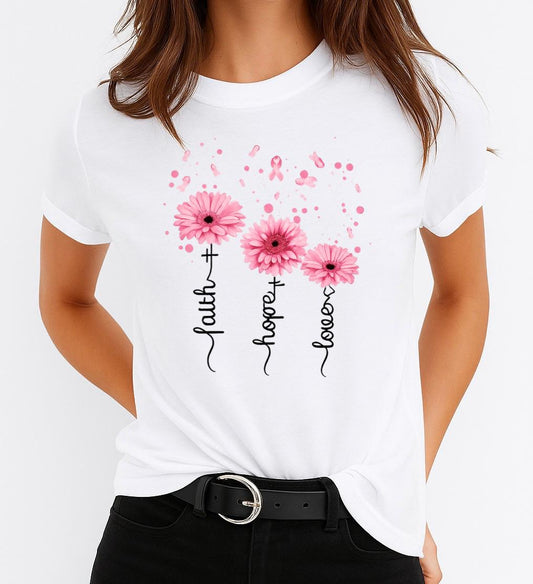 Tricou dama din bumbac 100% Pink 3 flowers
