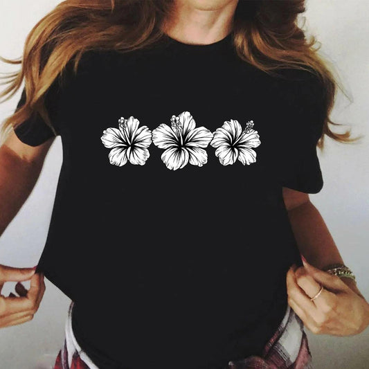 Tricou dama din bumbac 100% 3 white flowers