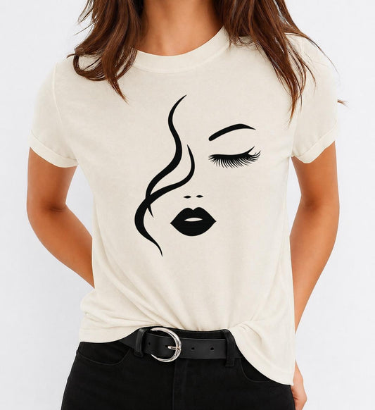 Tricou Bej Dama din Bumbac 100% - Black Face - MonCherie