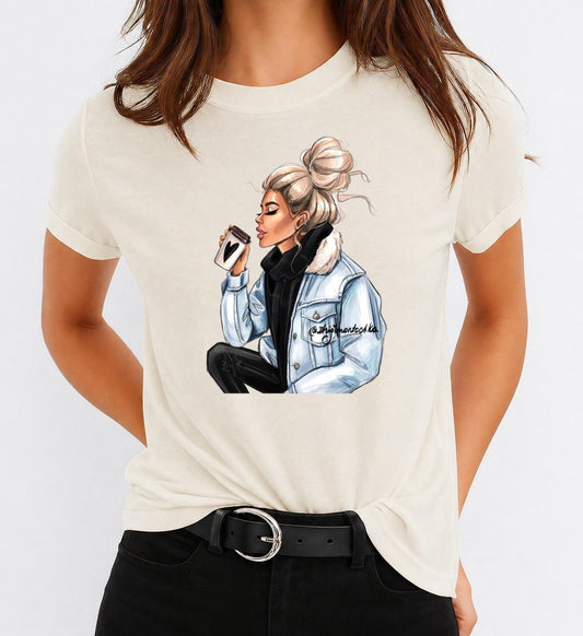 Tricou Bej Dama din Bumbac 100% - Need Coffee