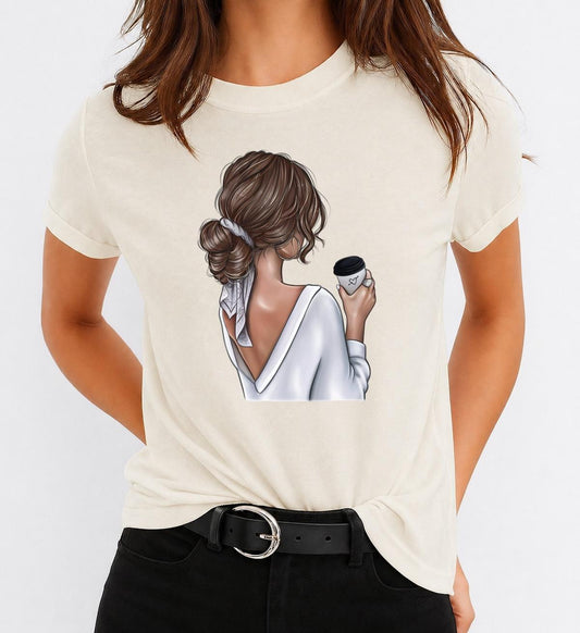 Tricou Bej Dama din Bumbac 100% - Love Coffee