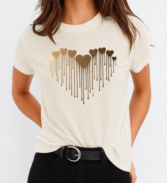 Tricou Bej Dama din Bumbac 100% - Heart Gold - MonCherie
