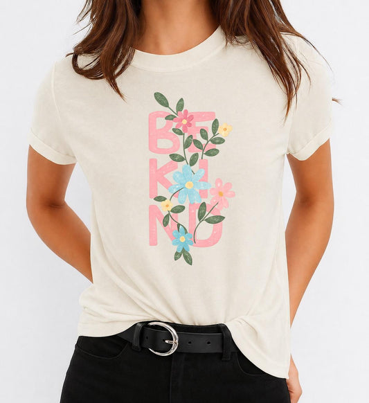 Tricou Bej Dama din Bumbac 100% - Be Kind - MonCherie