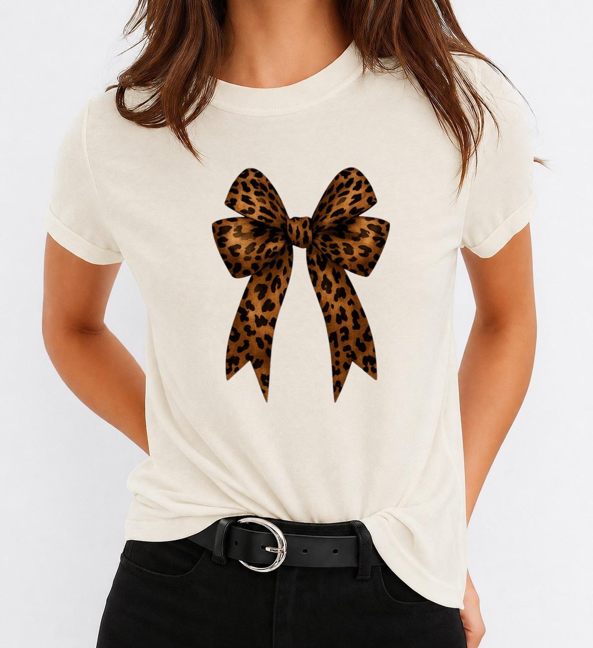 Tricou Bej Dama din Bumbac 100% - Fundita Animal Print - MonCherie